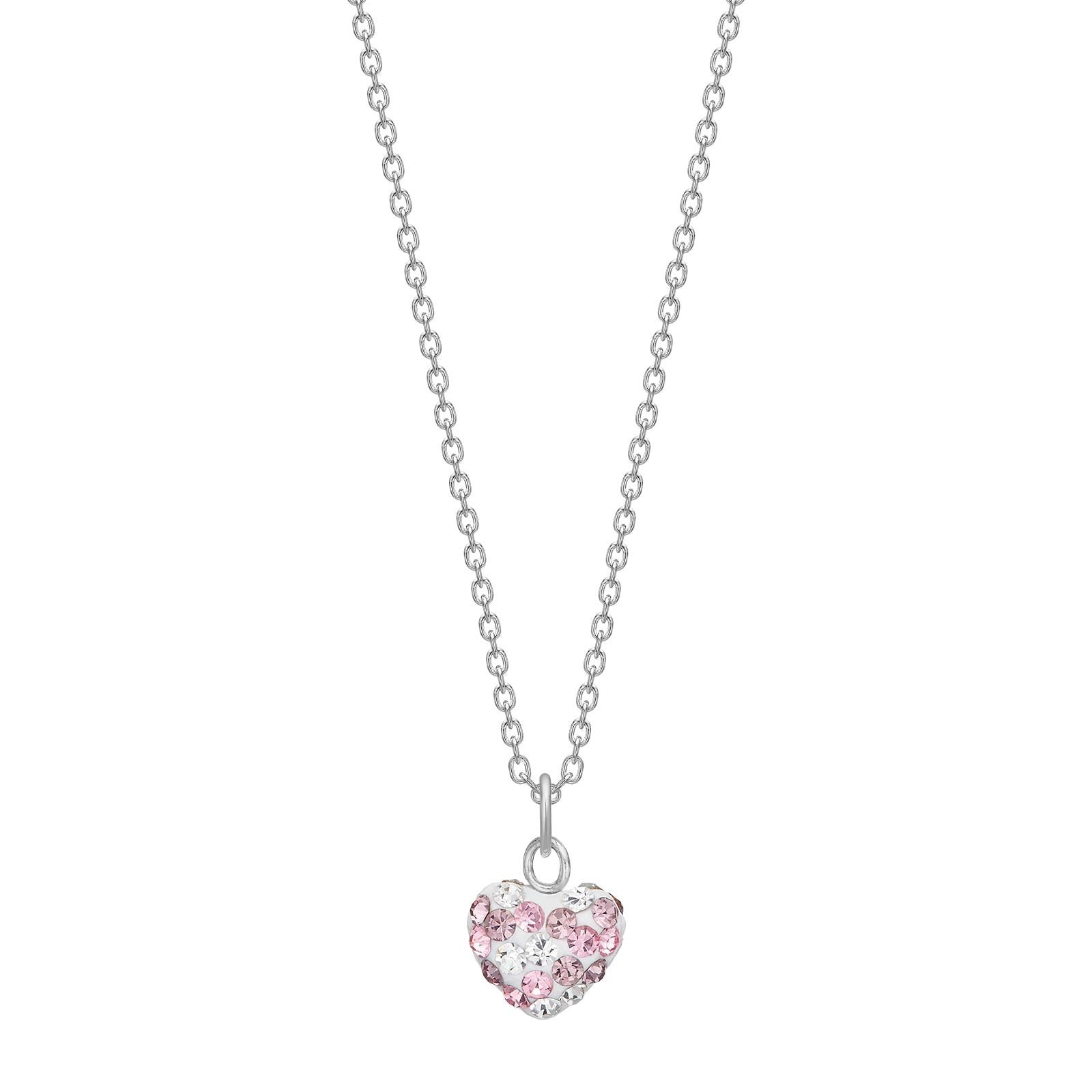 Rhd. silver necklace heart w. rosa mix cz
