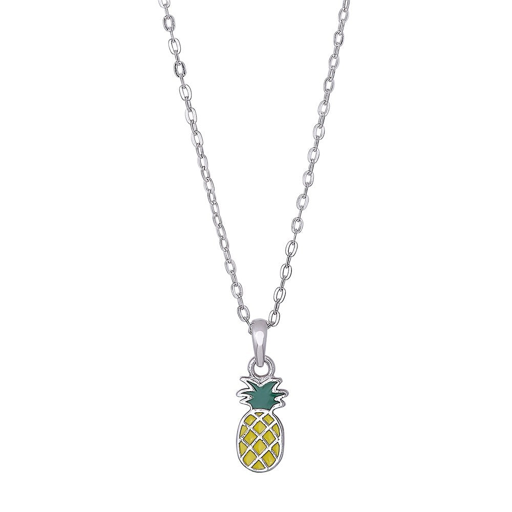 Rhod. Silberhalskette Ananas m/Emaille