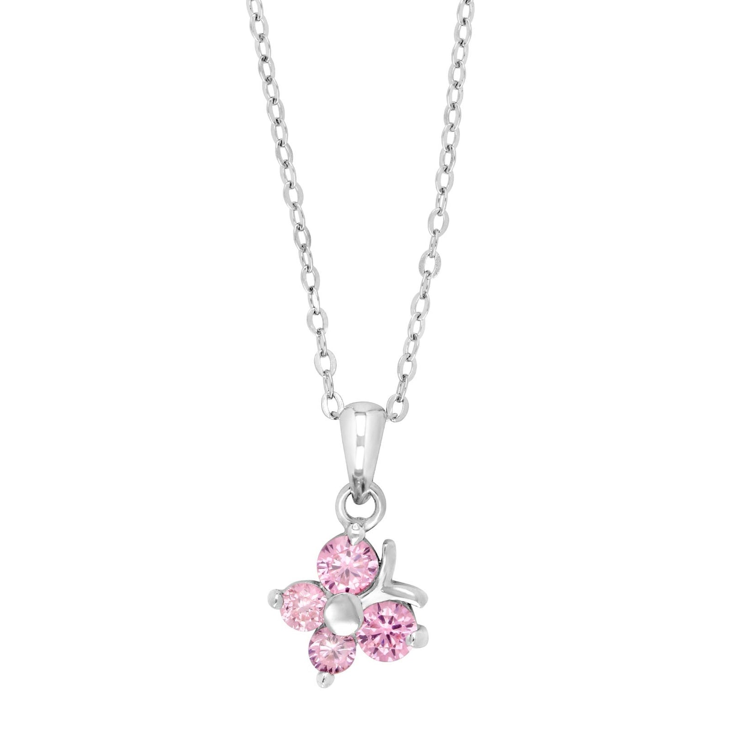 Rhod. Silberhalskette Schmetterling m/Rosa cz