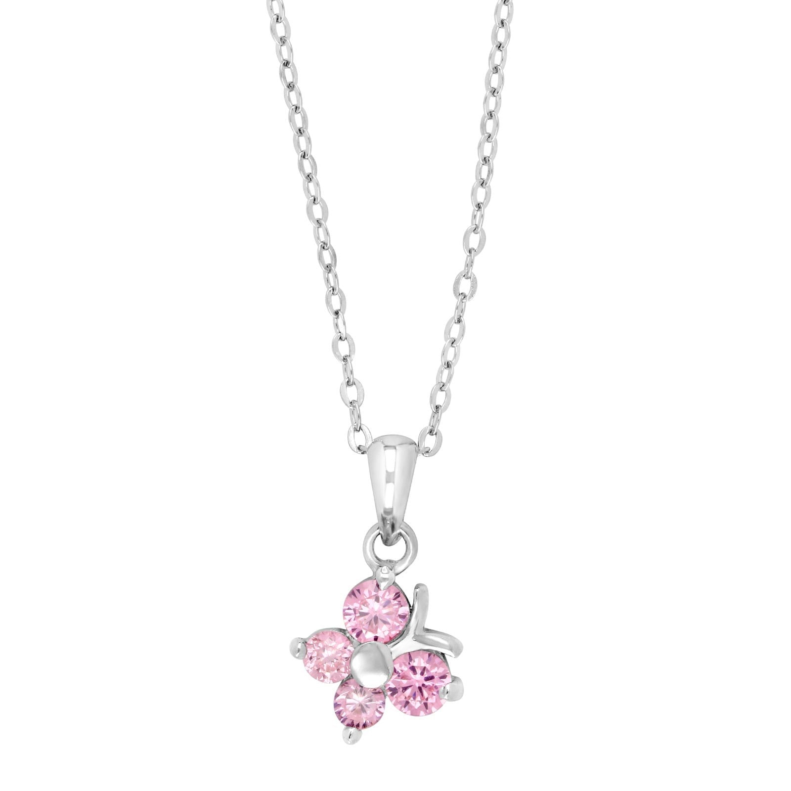 Rhod. Silberhalskette Schmetterling m/Rosa cz