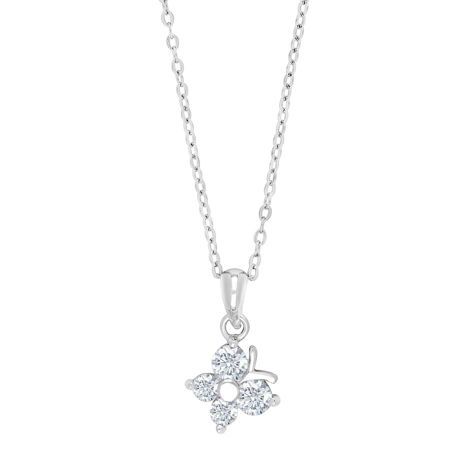 Rhod. silver pendant butterfly w/cz incl. chain