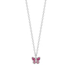 Rhodinierte Silber Halskette Schmetterling m. Rosa cz