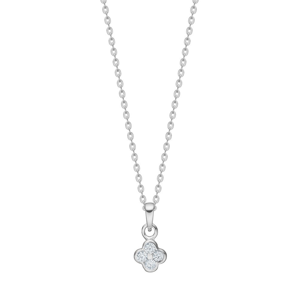 Rhodinierte Silber Halskette Blume m. Weiß cz