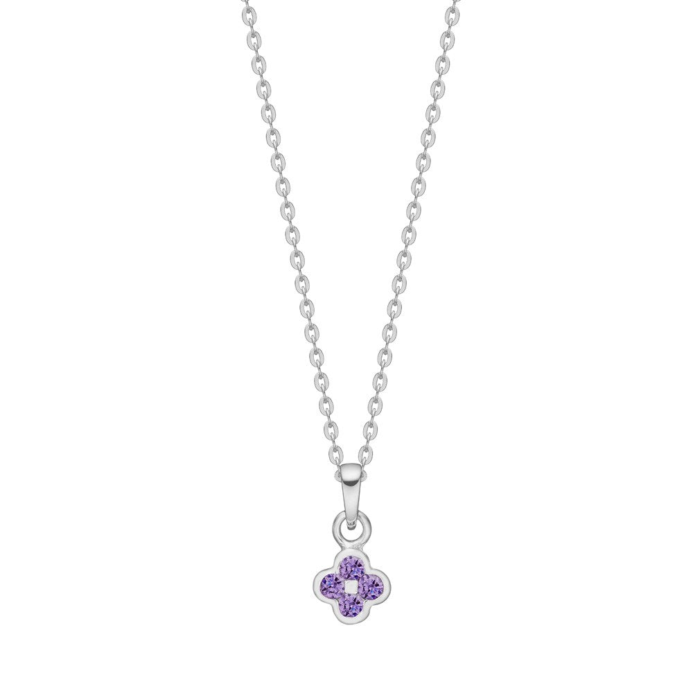 Rhodinierte Silber Halskette Blume m. Lila cz