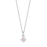Rhodinierte Silber Halskette Blume m. Rosa cz