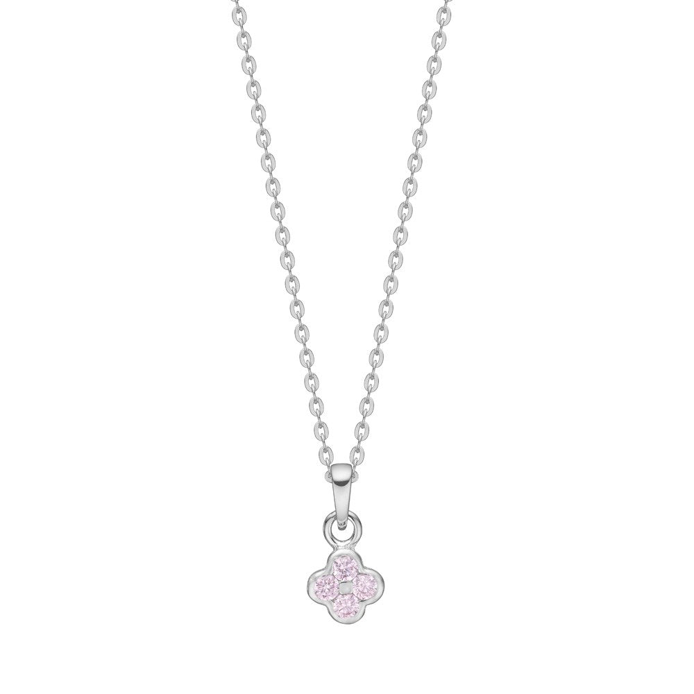 Rhodinierte Silber Halskette Blume m. Rosa cz