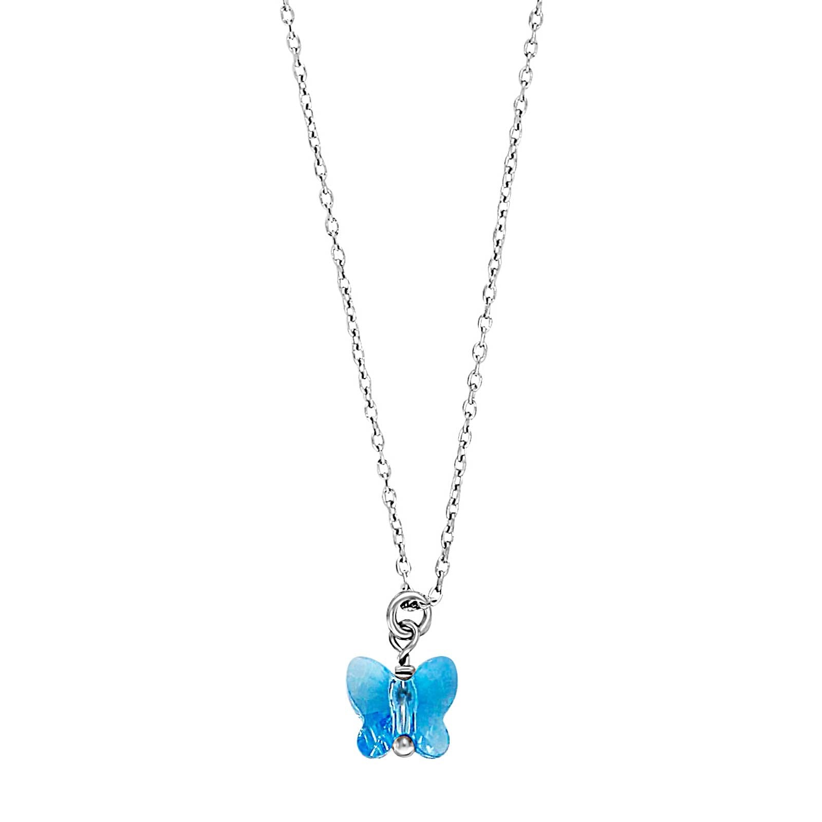 Rhd. silver necklace butterfly blue