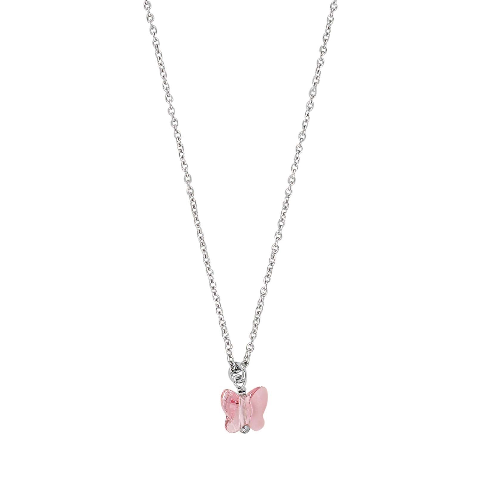 Rhd. silver necklace butterfly rose