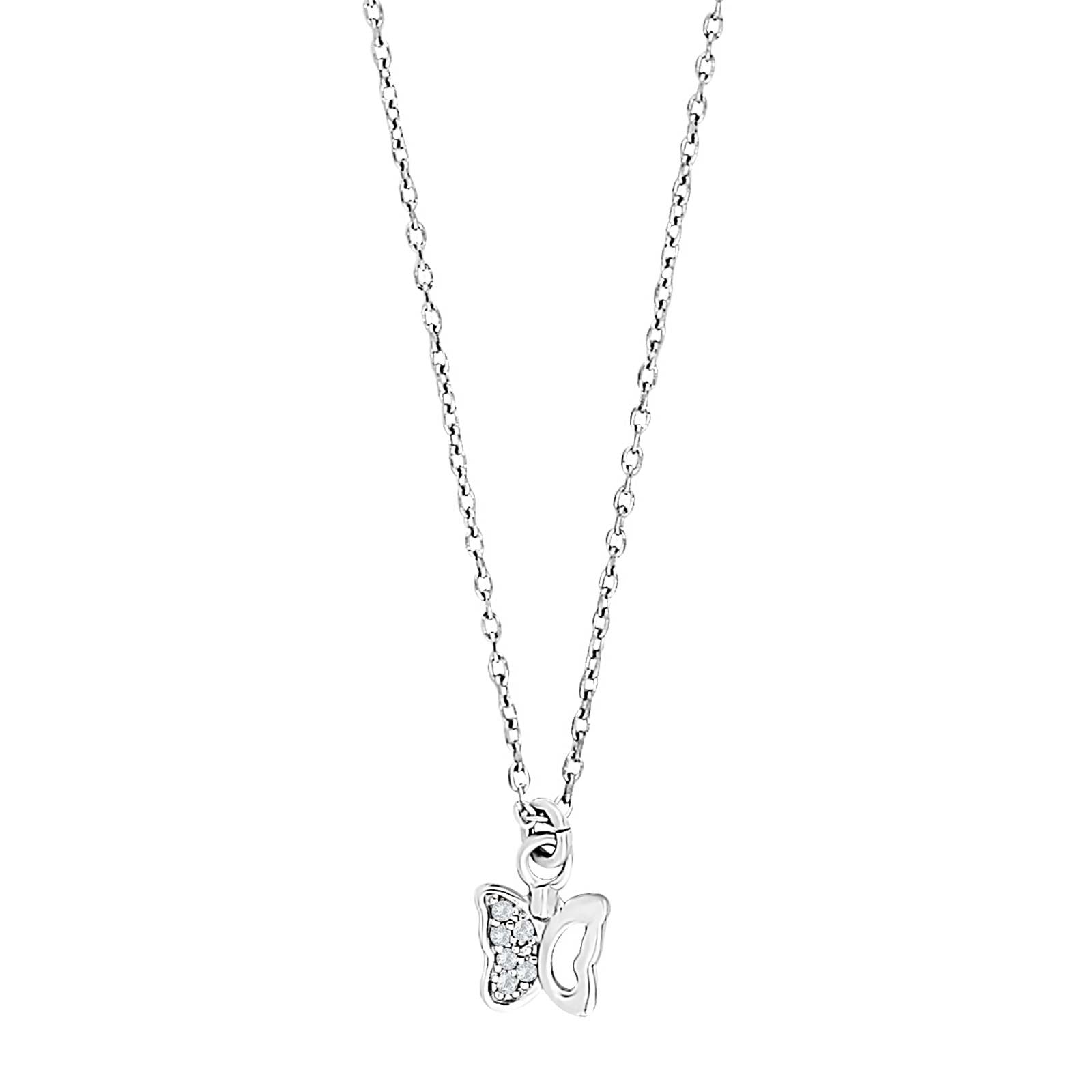 Rhd. silver necklace butterfly w. cz