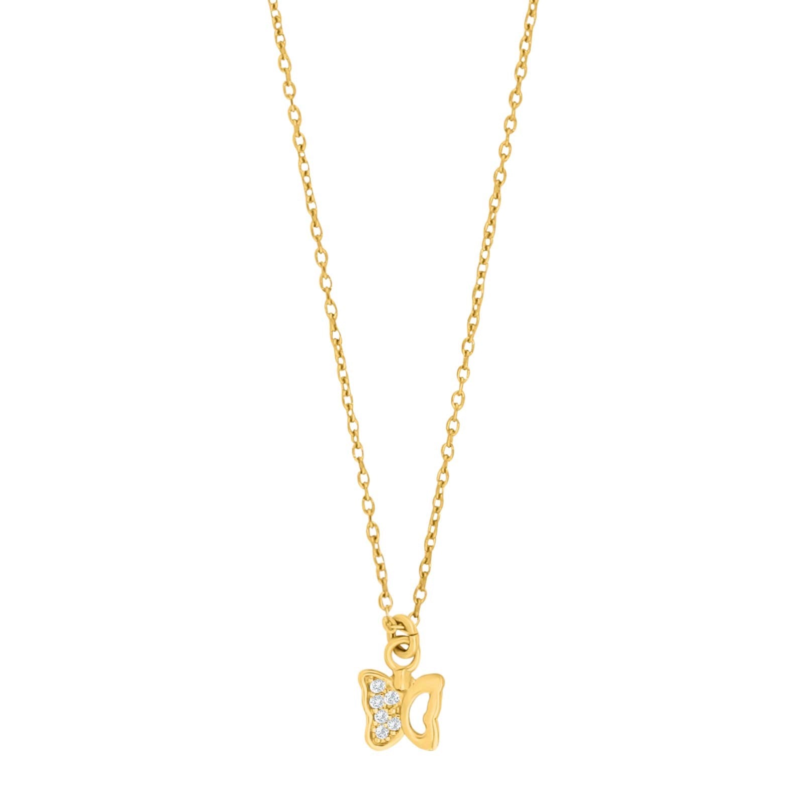 Goldp. silver necklace butterfly w. cz