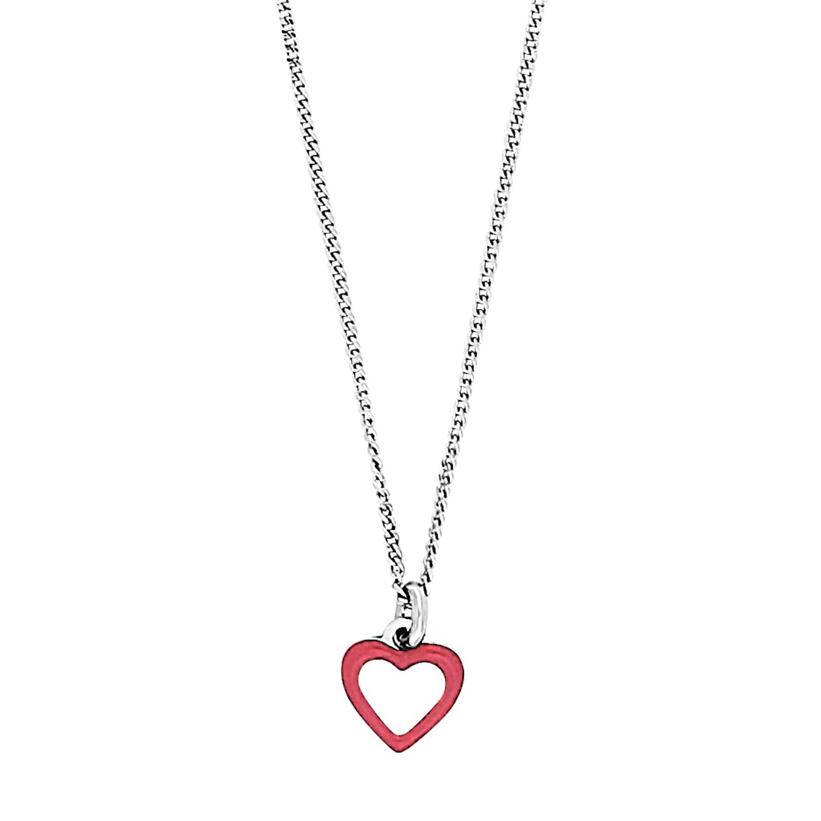 Rhd. silver necklace heart w. pink enamel