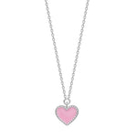Rhd. silver necklace heart w. pink enamel