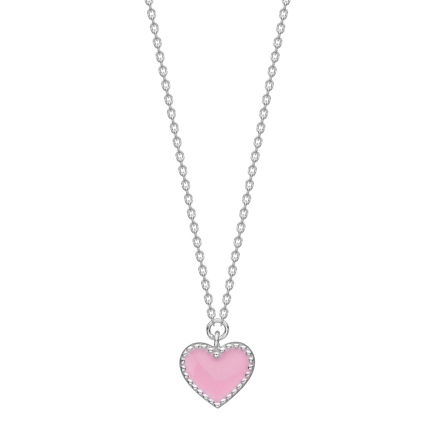 Rhodinierte Silber Halskette Herz m. Rosa Emaille