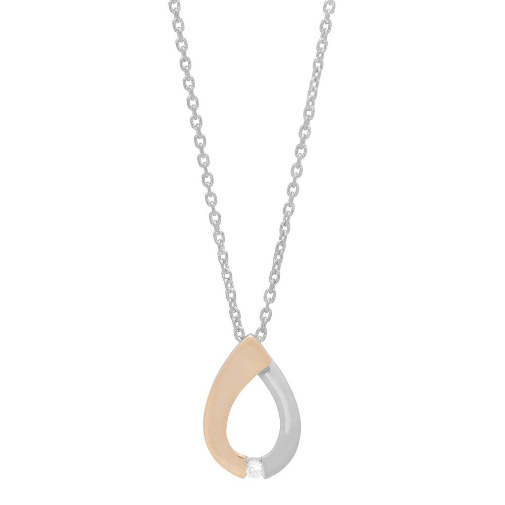 Rhod. sølvvedhæng m/dia 0.03ct. w/p og 8kt. guld