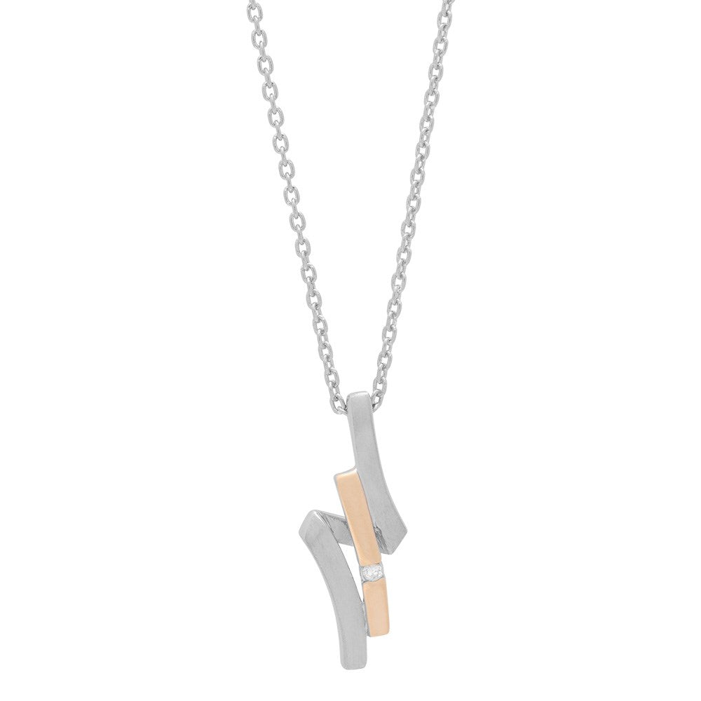 Rhod. silver pendant w/dia 0.02ct. w/p og 8ct gold