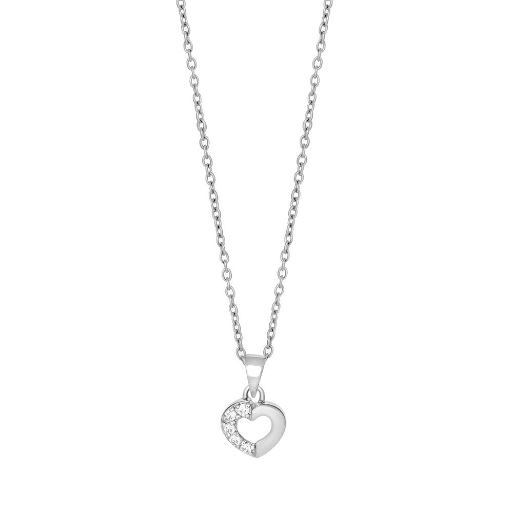 Rhod. silver necklace heart w/cz