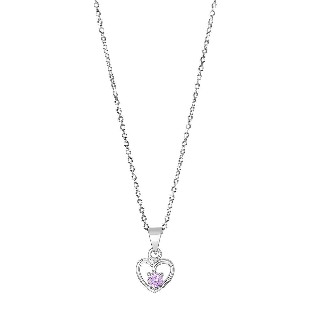 Rhod. sølvvedhæng hjerte m/lyserød cz inkl. kæde