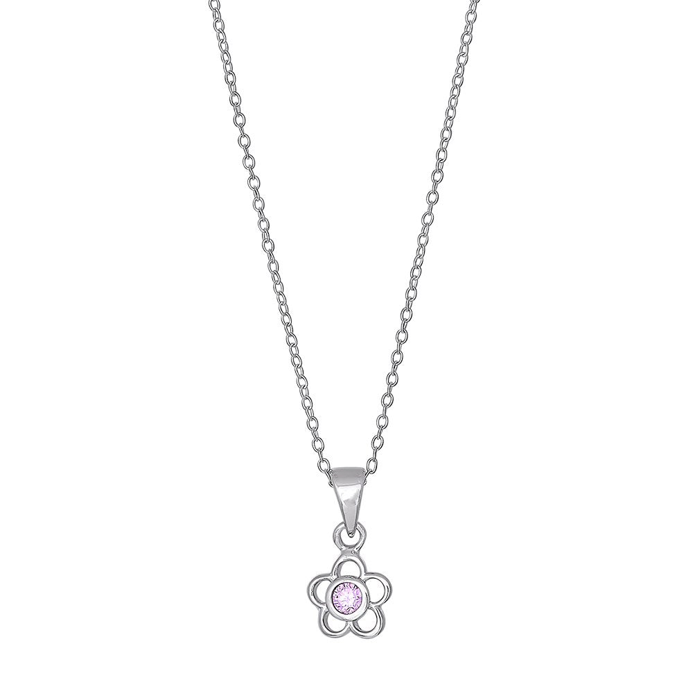 Rhod. Silberhalskette Blume m/rosa cz