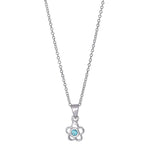 Rhod. silver necklace flower w/light blue cz