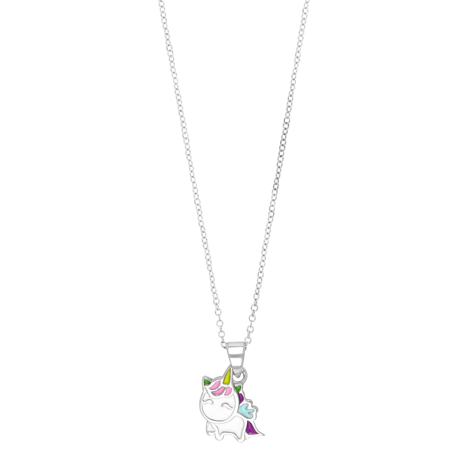 Rhod. Silber Halskette Einhorn w/Emaille