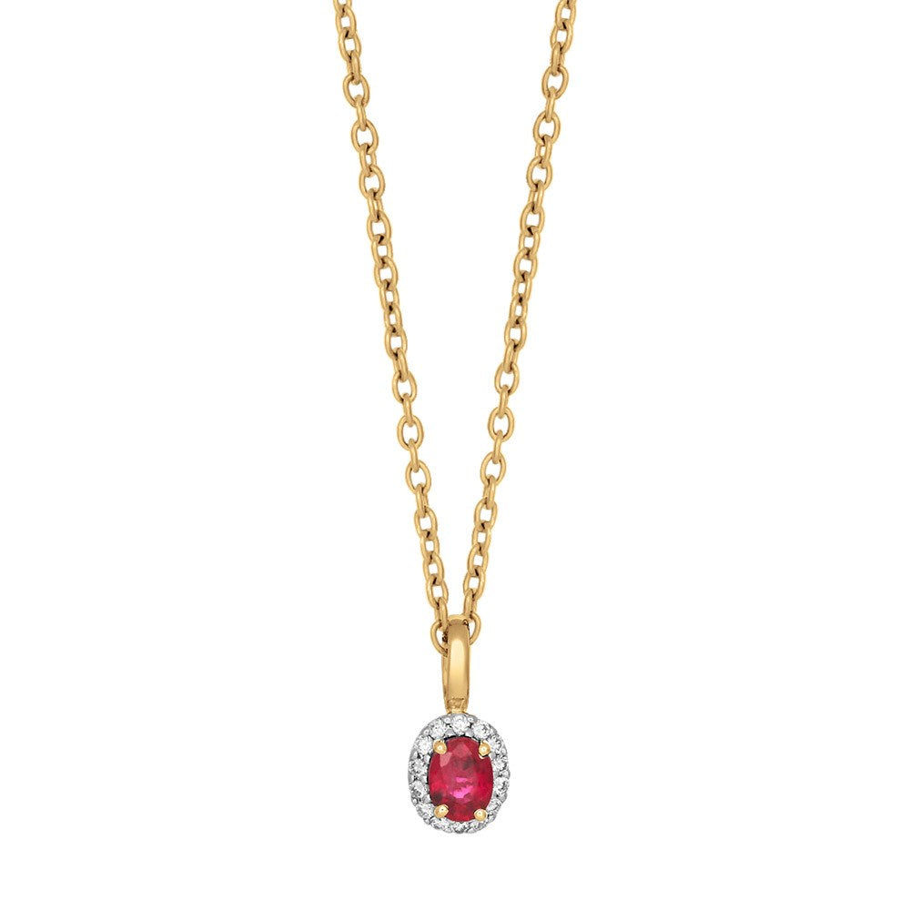 14kt. guldvedhæng m/rubin og dia 0.05ct W/SI inkl.