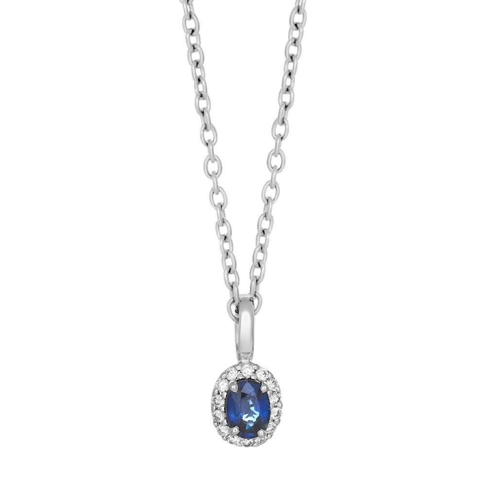 14kt. hvidguldsvedhæng m/safir og dia 0.05ct W/SI