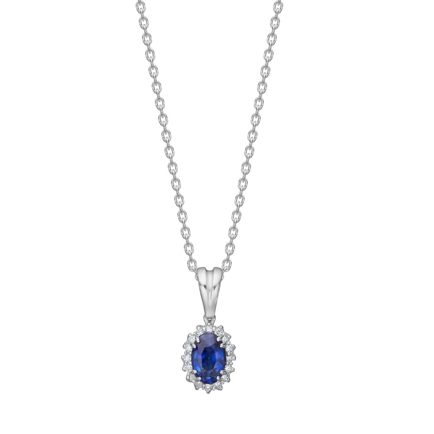 14kt. Weissesgoldanhänger m. Saphir und 0.064ct W/SI