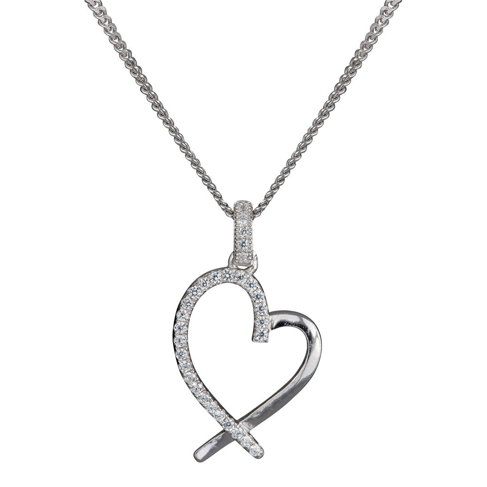 Silver rhd. heart pendant incl. chain