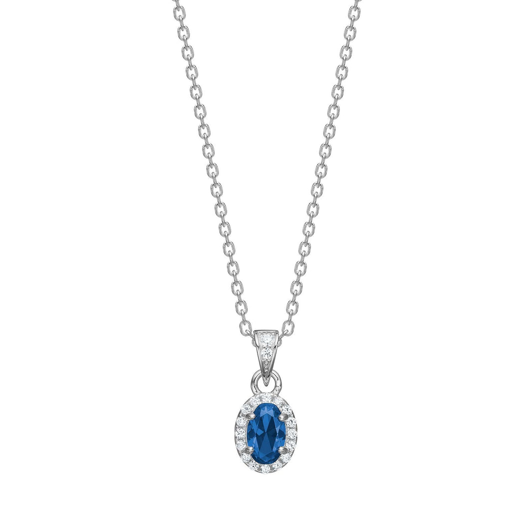 Rhodineret sølv vedhæng roset med blå cz inkl. kæd