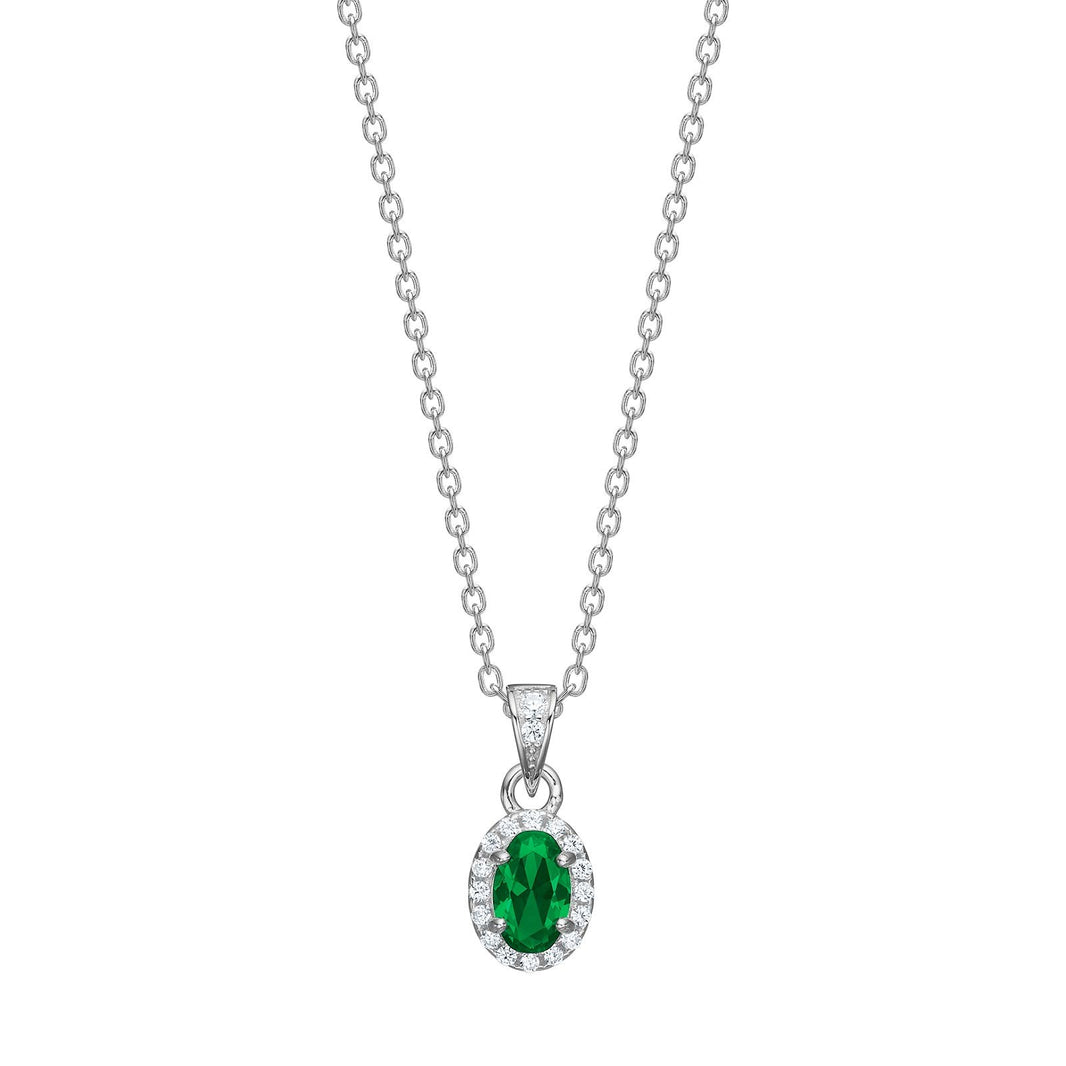 Rhod. silver necklace with green zirconia