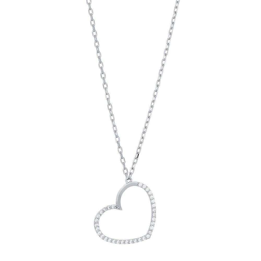Rhod. sølv vedhæng hjerte med cz inkl. kæde