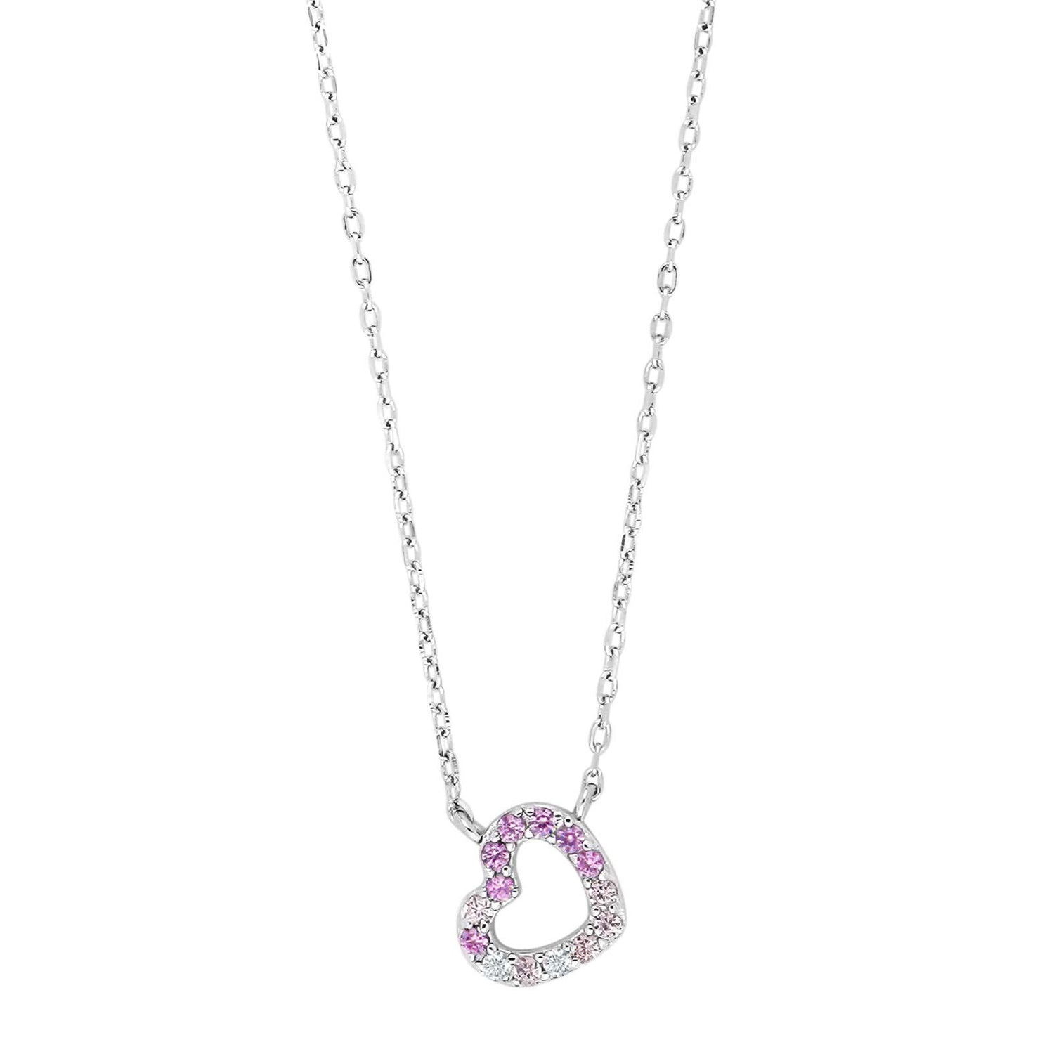 Rhd. sølvvedhæng hjerte m/multi pink cz + kæde