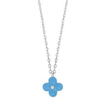 Rhod. Silberhalskette Blume m/Blaue Emaille
