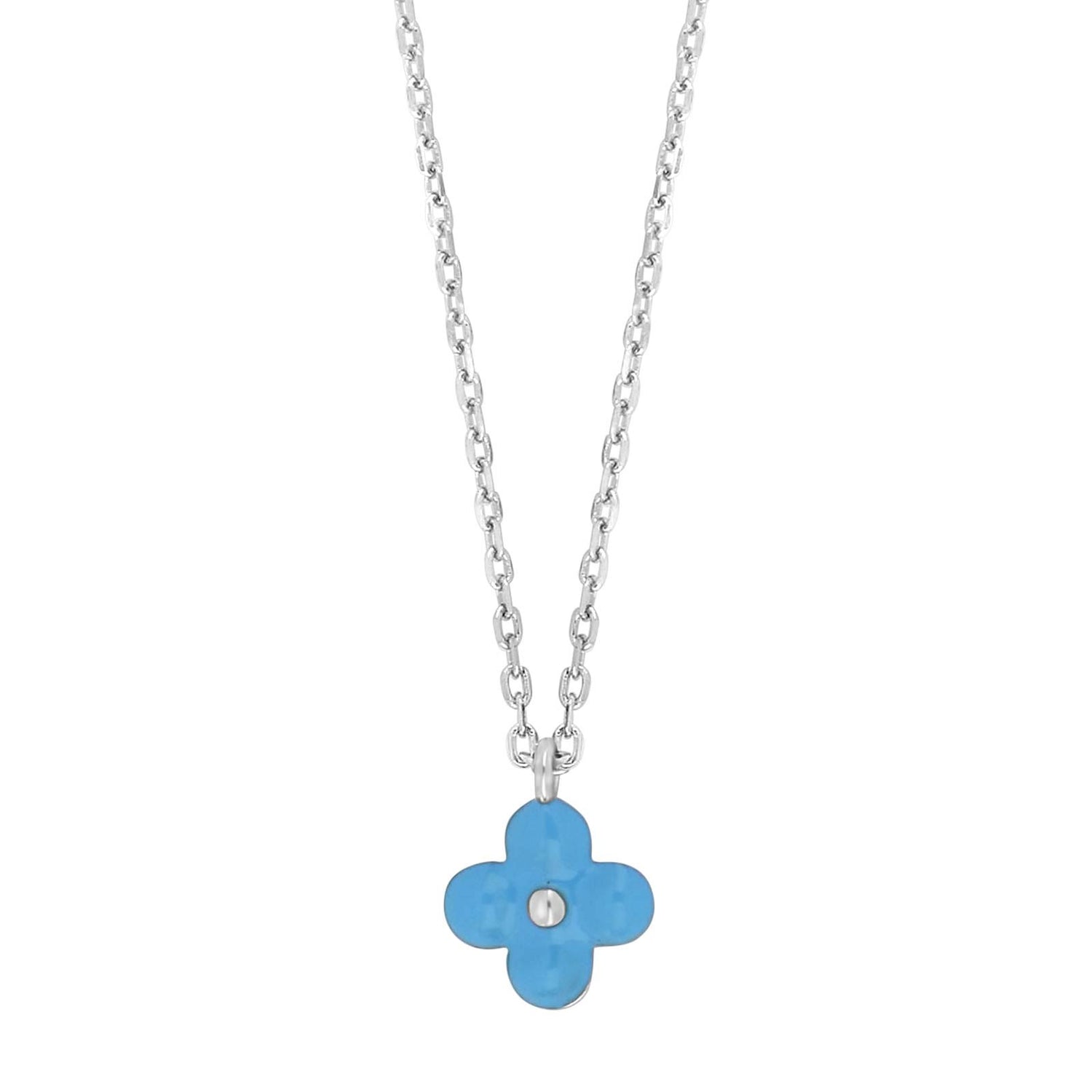 Rhod. Silberhalskette Blume m/Blaue Emaille
