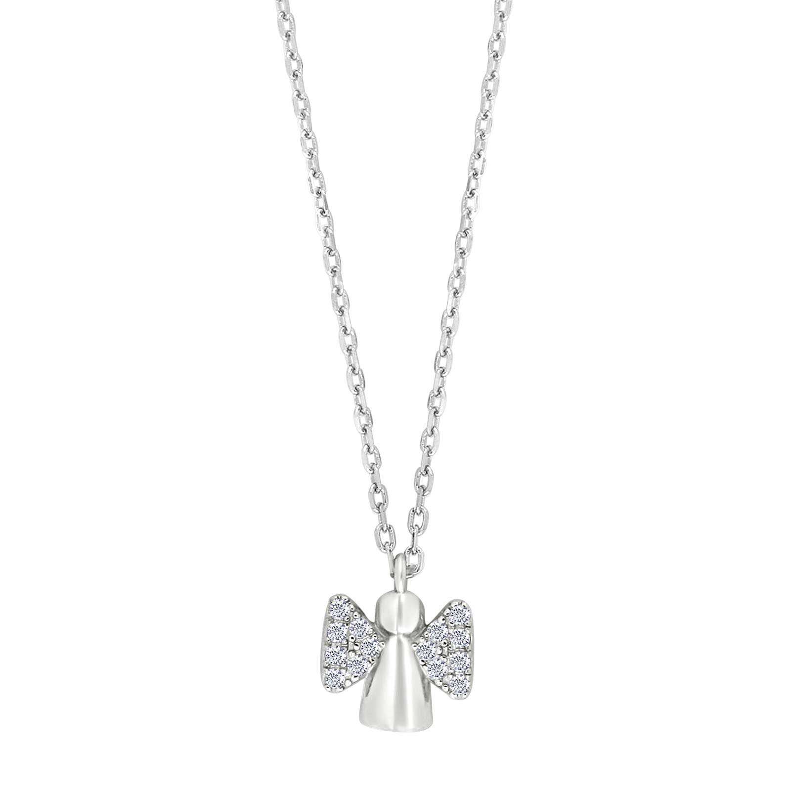 Rhod. silver necklace angel w/cz