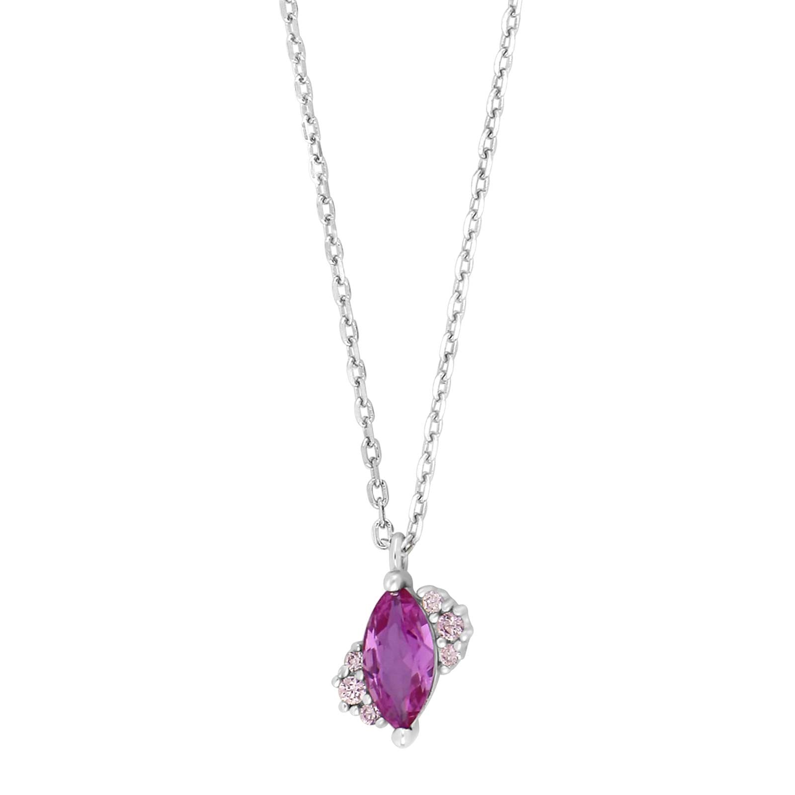 Rhod. Silber Halskette m/cz Pink rubinrot mix