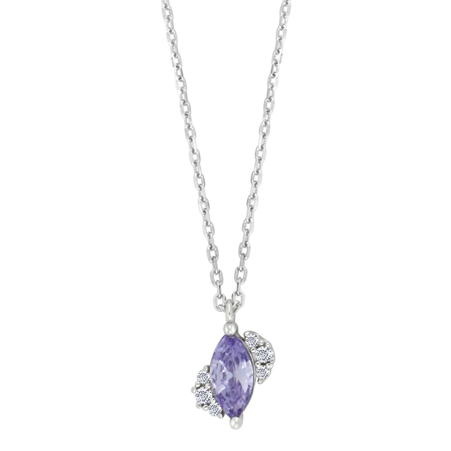 Rhod. Silber Halskette m/cz Lila mix