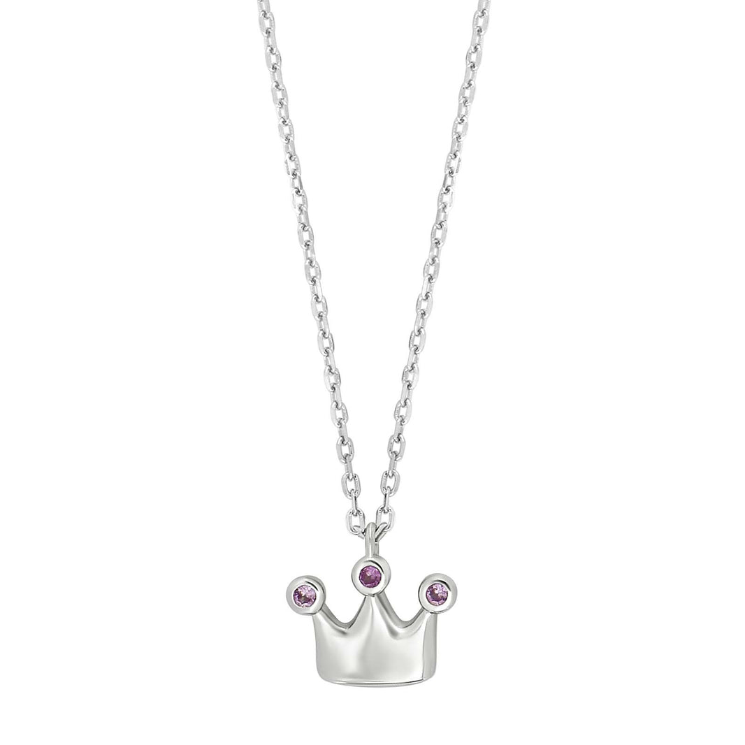 Verg. Silber Halskette Krone m/cz Pink rubinrot