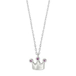 Verg. Silber Halskette Krone m/cz Pink rubinrot