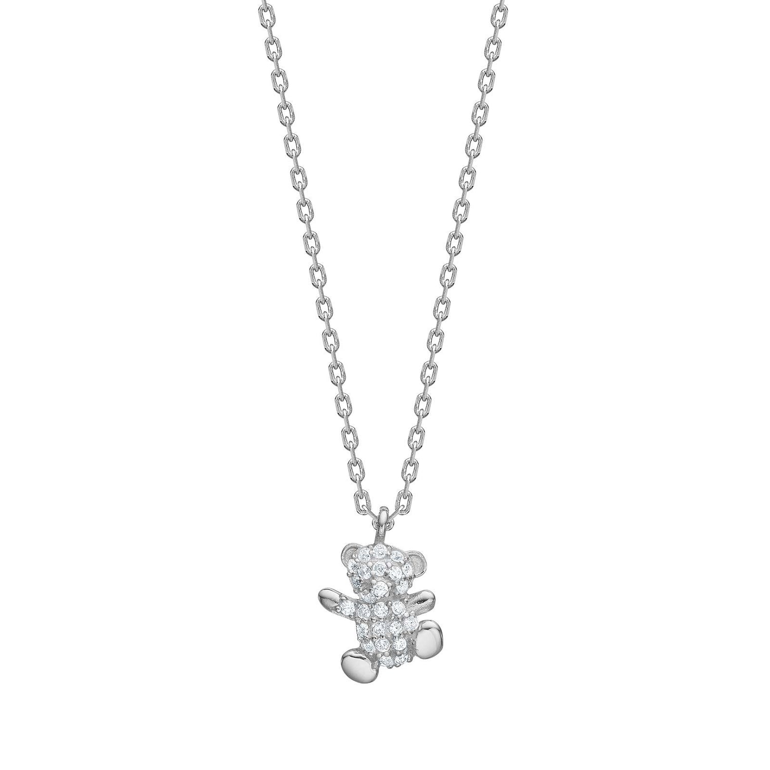 Rhod. Silber Halskette Teddybär m/cz
