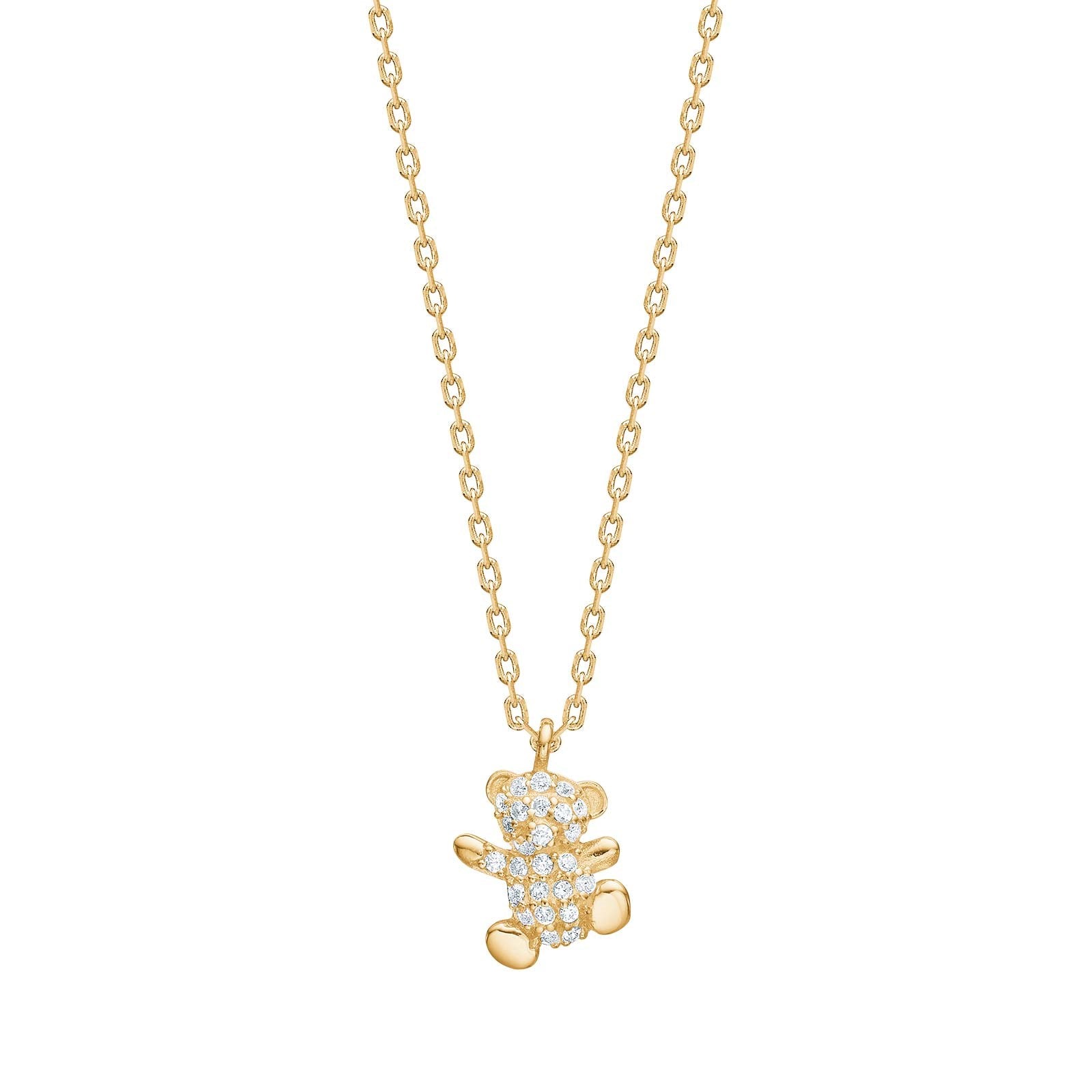 Goldp. silver necklace teddy bear w/cz