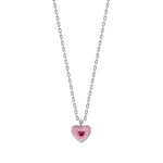 Rhod. silver necklace heart w/ pink enamel