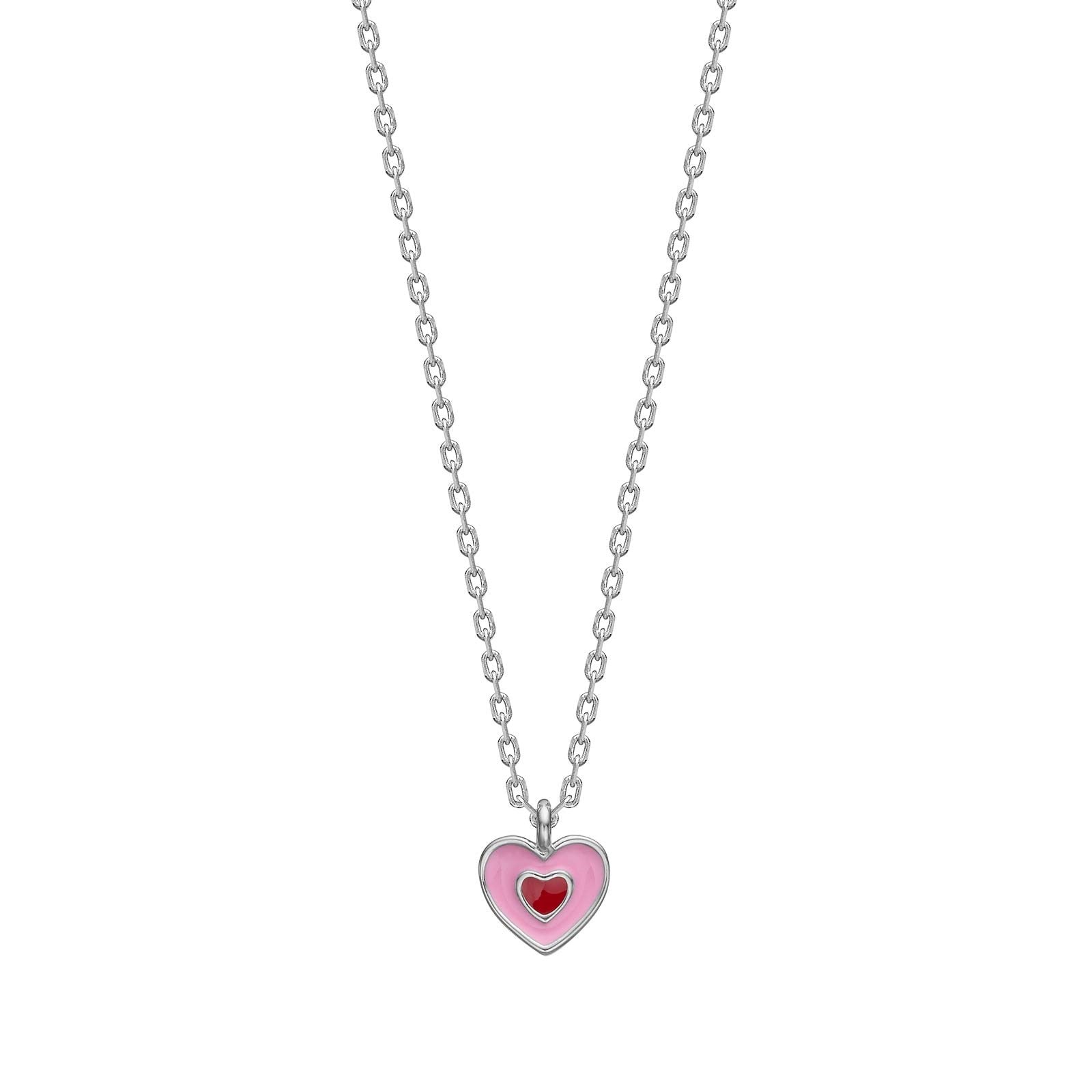Rhod. silver necklace heart w/ pink enamel