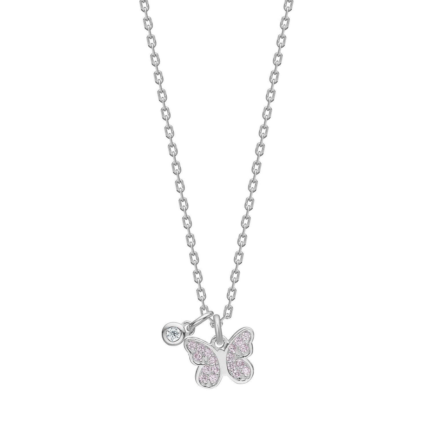 Rhod. Silber Halskette Schmetterling m/ rosa cz