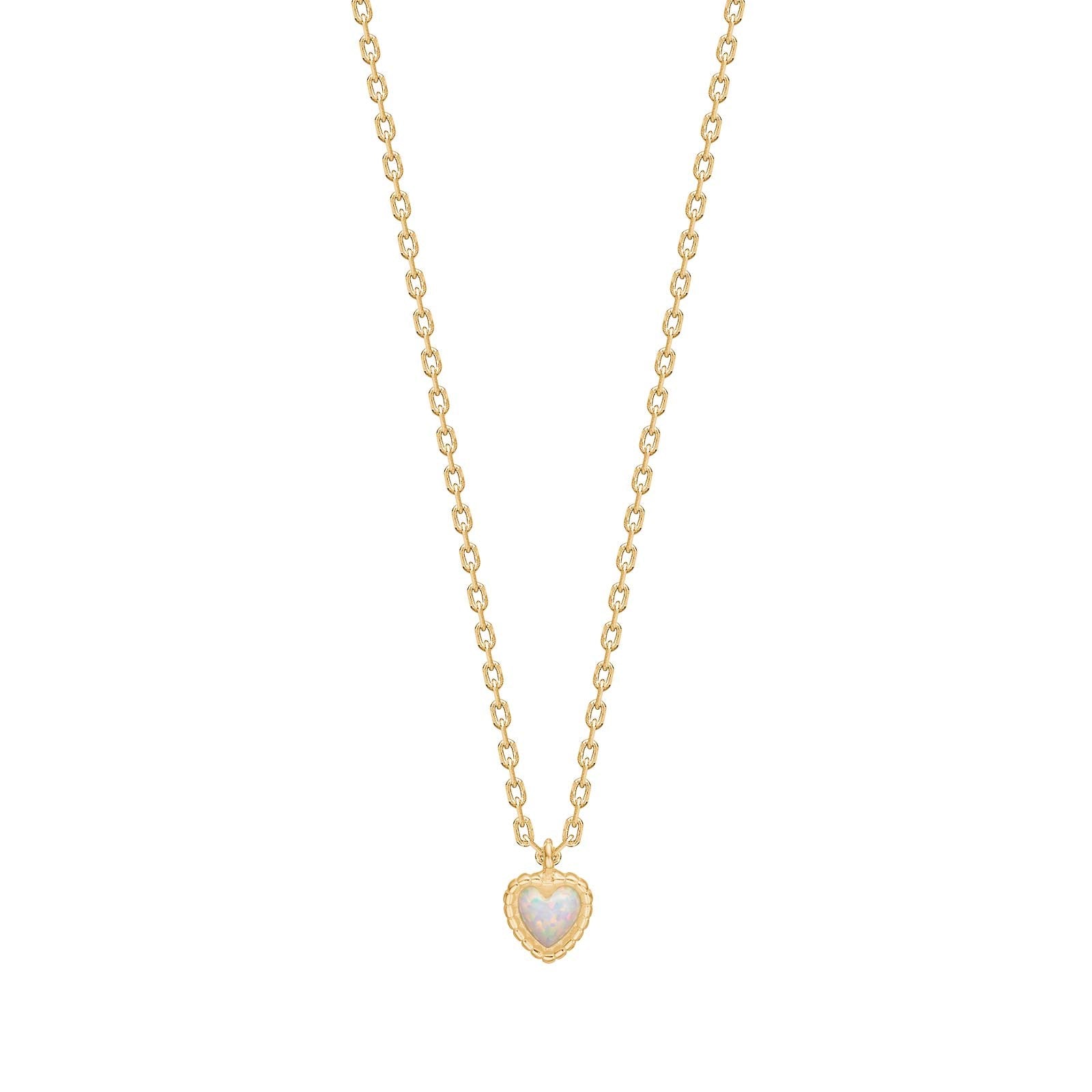 Goldp. silver necklace heart w/ white opal