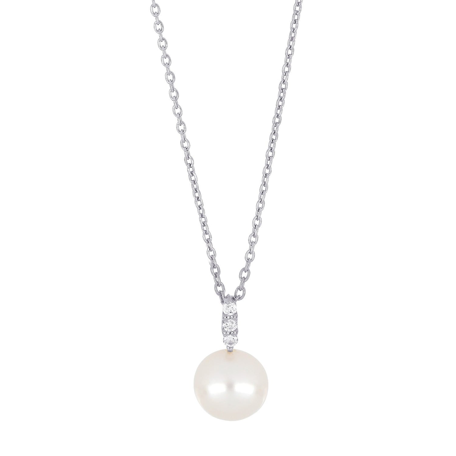 14 kt. hvidguldsvedhæng m/perle og dia. 0.045ct W/SI