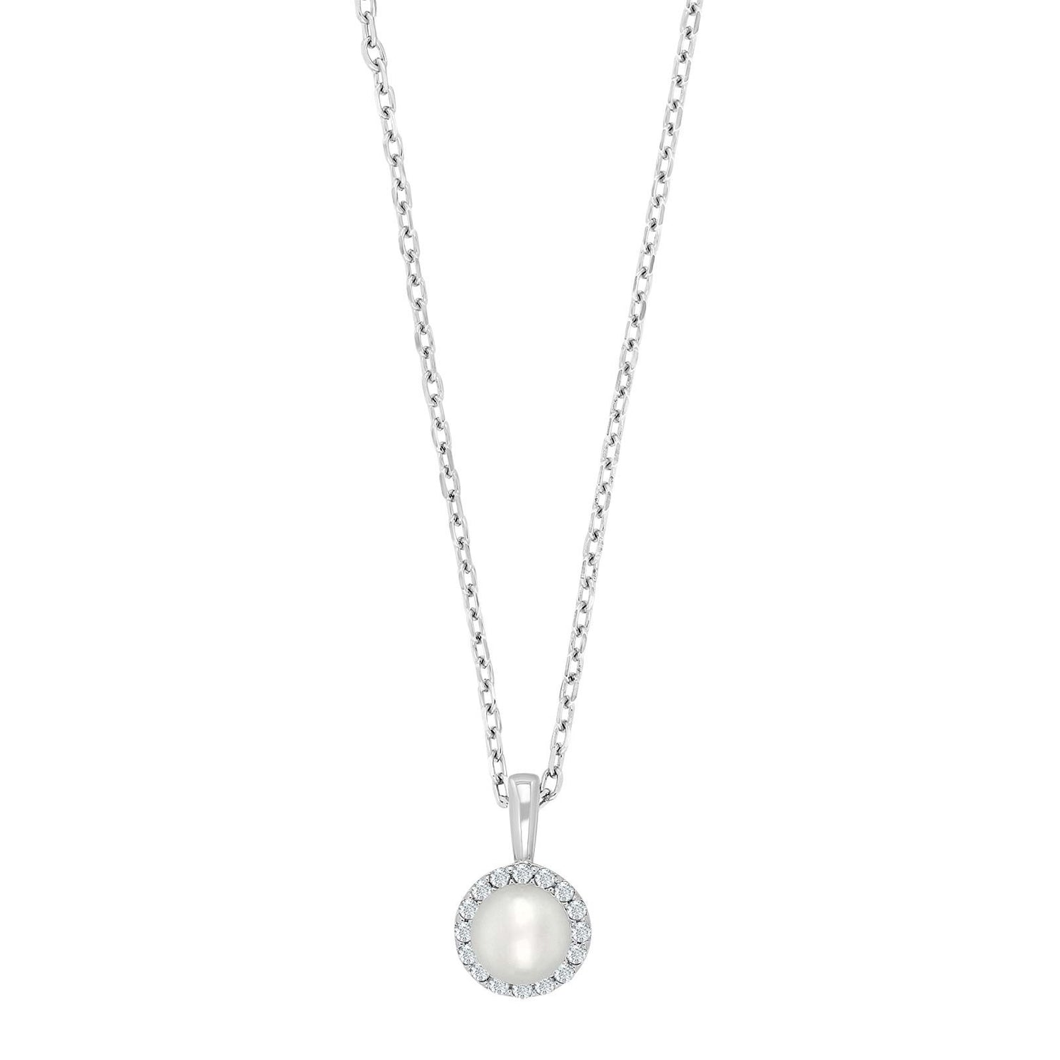 Rhod. silver necklace w/pearl + cz