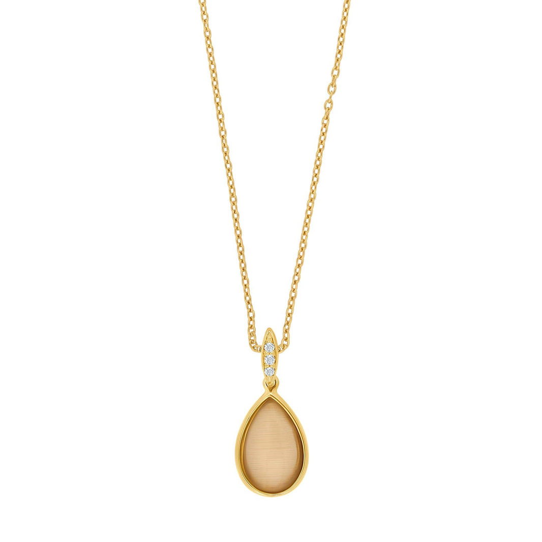 Silver goldplated necklace w/orange cat eye + cz