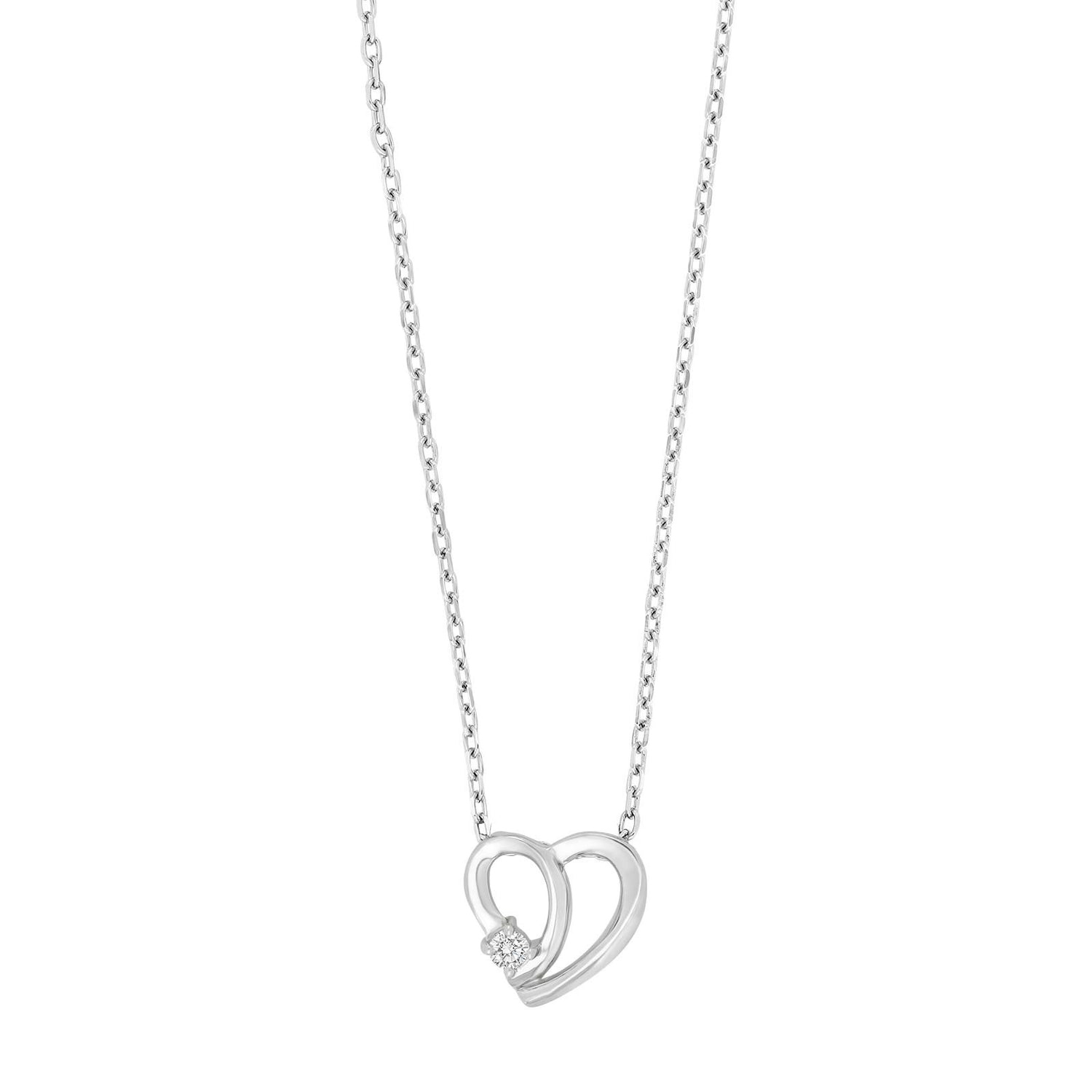 Rhod. silver necklace heart w/cz