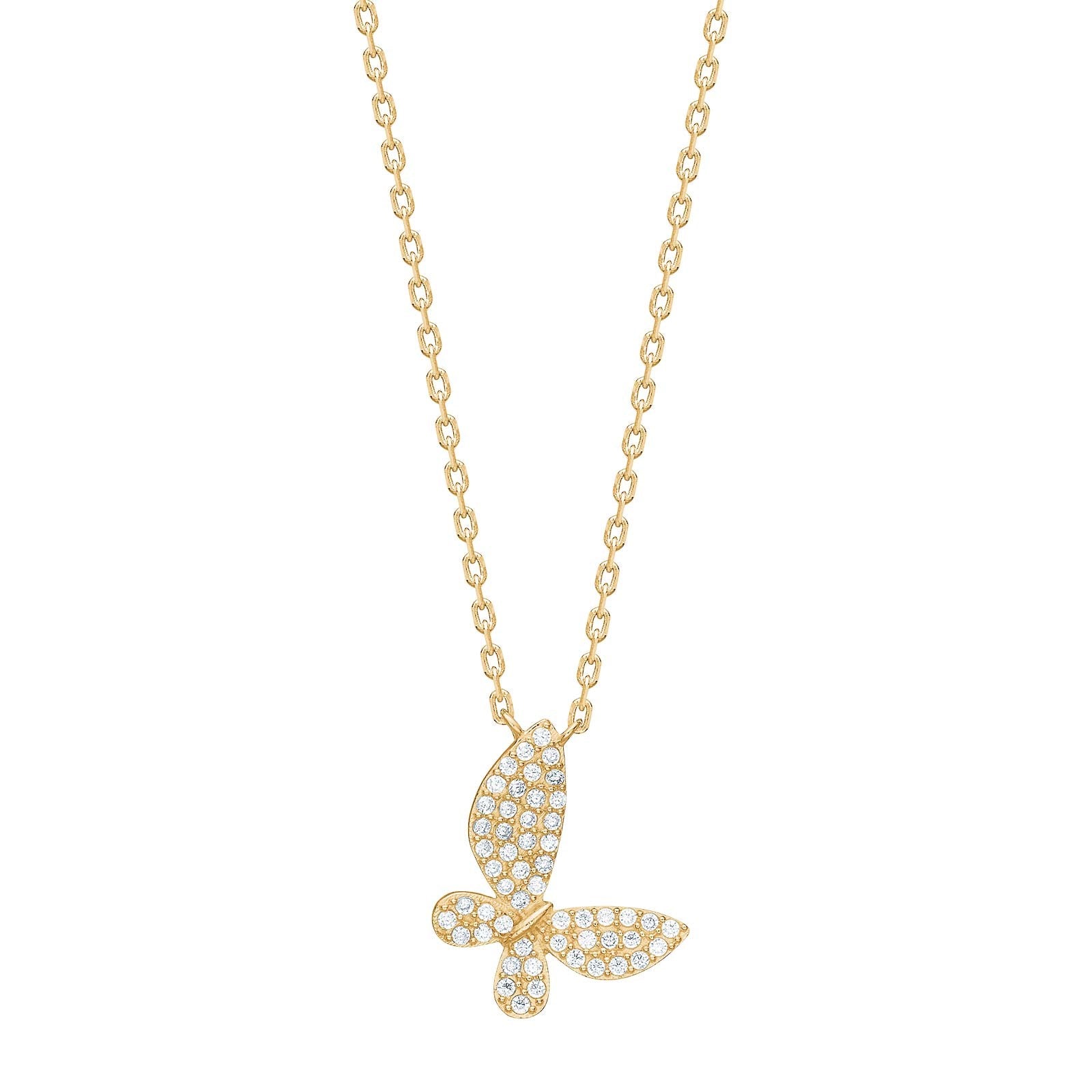 Goldp. silver necklace butterfly w/cz - RiveraNor
